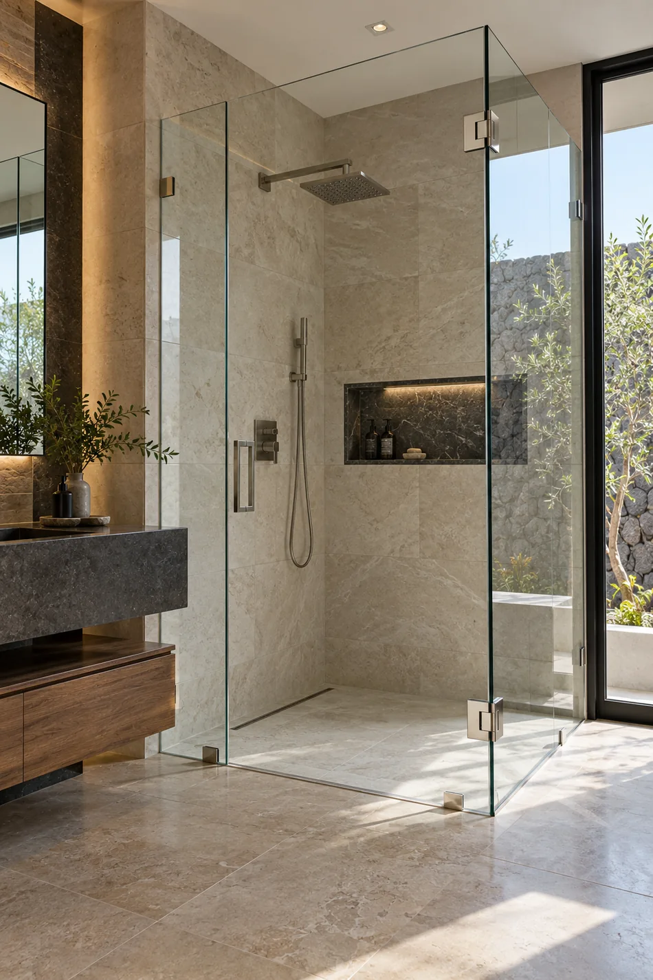 Cancel de baño de cristal templado con herrajes precisos